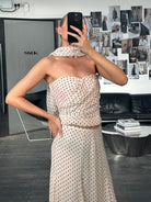 Jaeger 2000s Pure Silk Polkadot Two Piece Skirt Top Set - L/W28 - SYLK