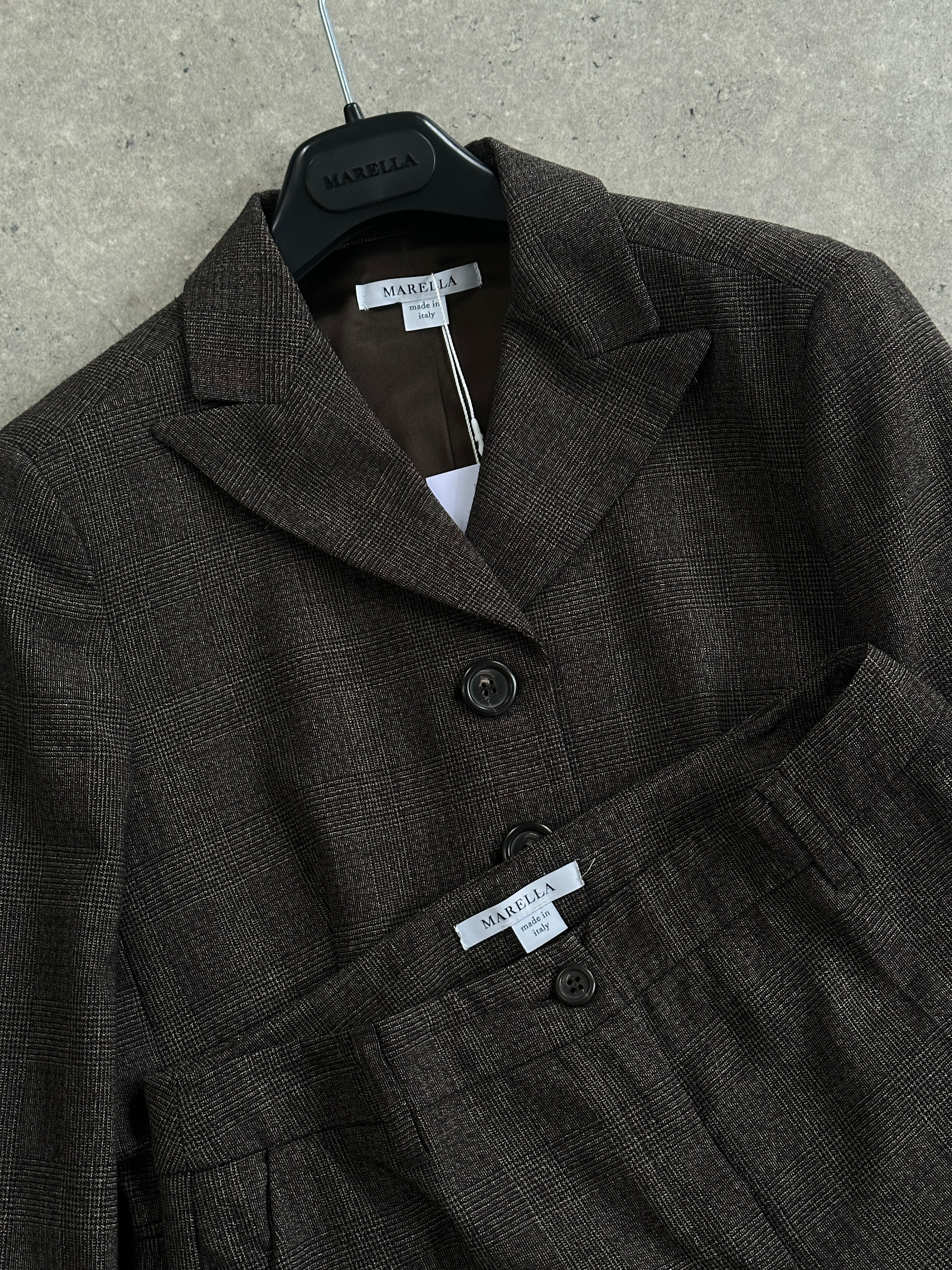 Marella Check Wool Single Breasted Low Rise Suit - XS/S - SYLK