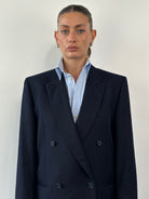 Vintage Pure Brushed Wool Stripe Double Breasted Blazer - 42R/L - SYLK
