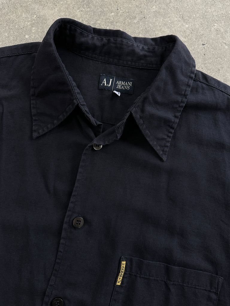 Armani Jeans Cotton Linen Logo Short Sleeve Shirt - L - SYLK