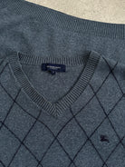 Burberry London 2000s Merino Wool Argyle Logo Jumper - L/XL - SYLK