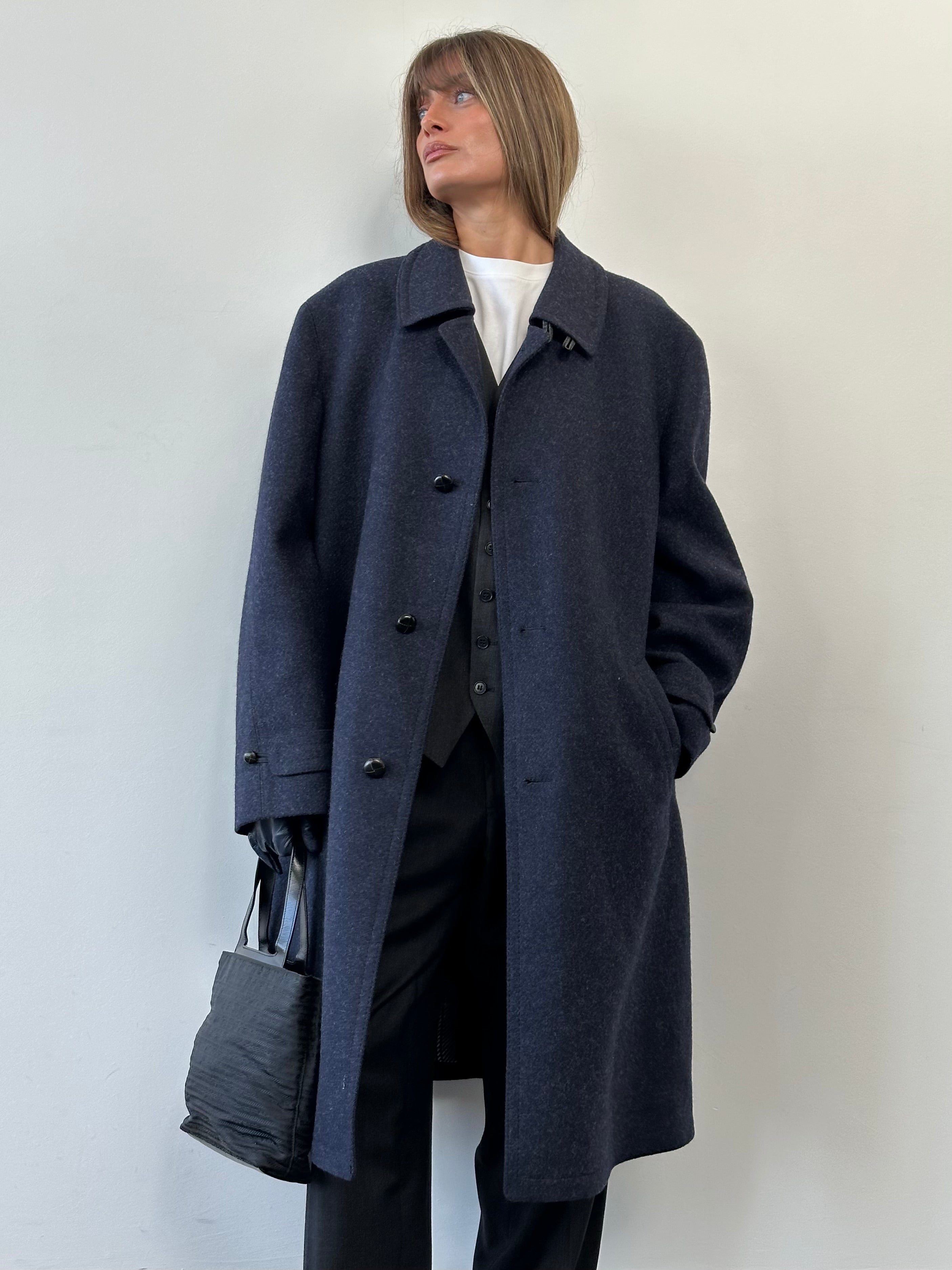 Vintage Pure Wool Single Breasted Concealed Placket Coat - XL/XXL - SYLK