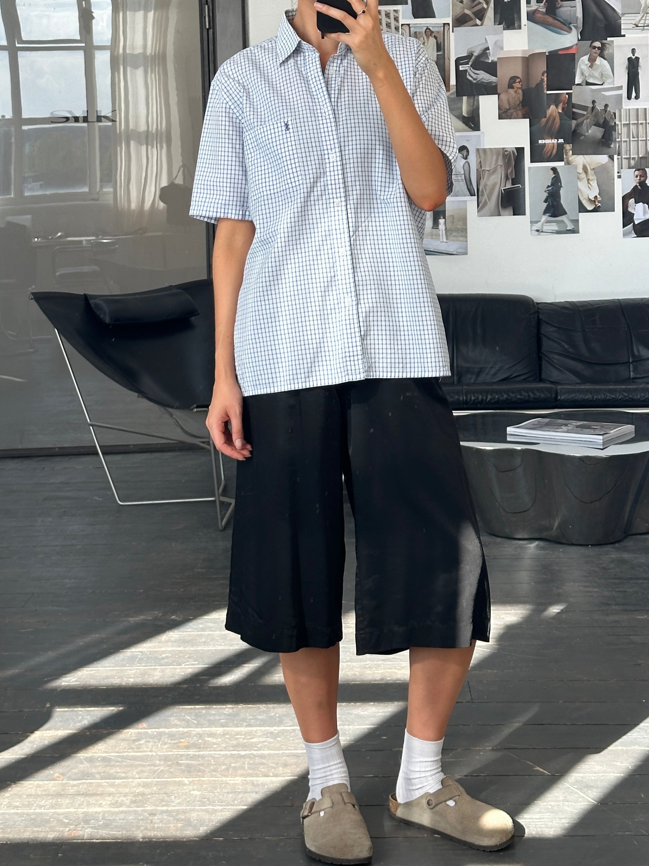 Yves Saint Laurent 2000s Cotton Check Short Sleeve Logo Shirt - L - SYLK
