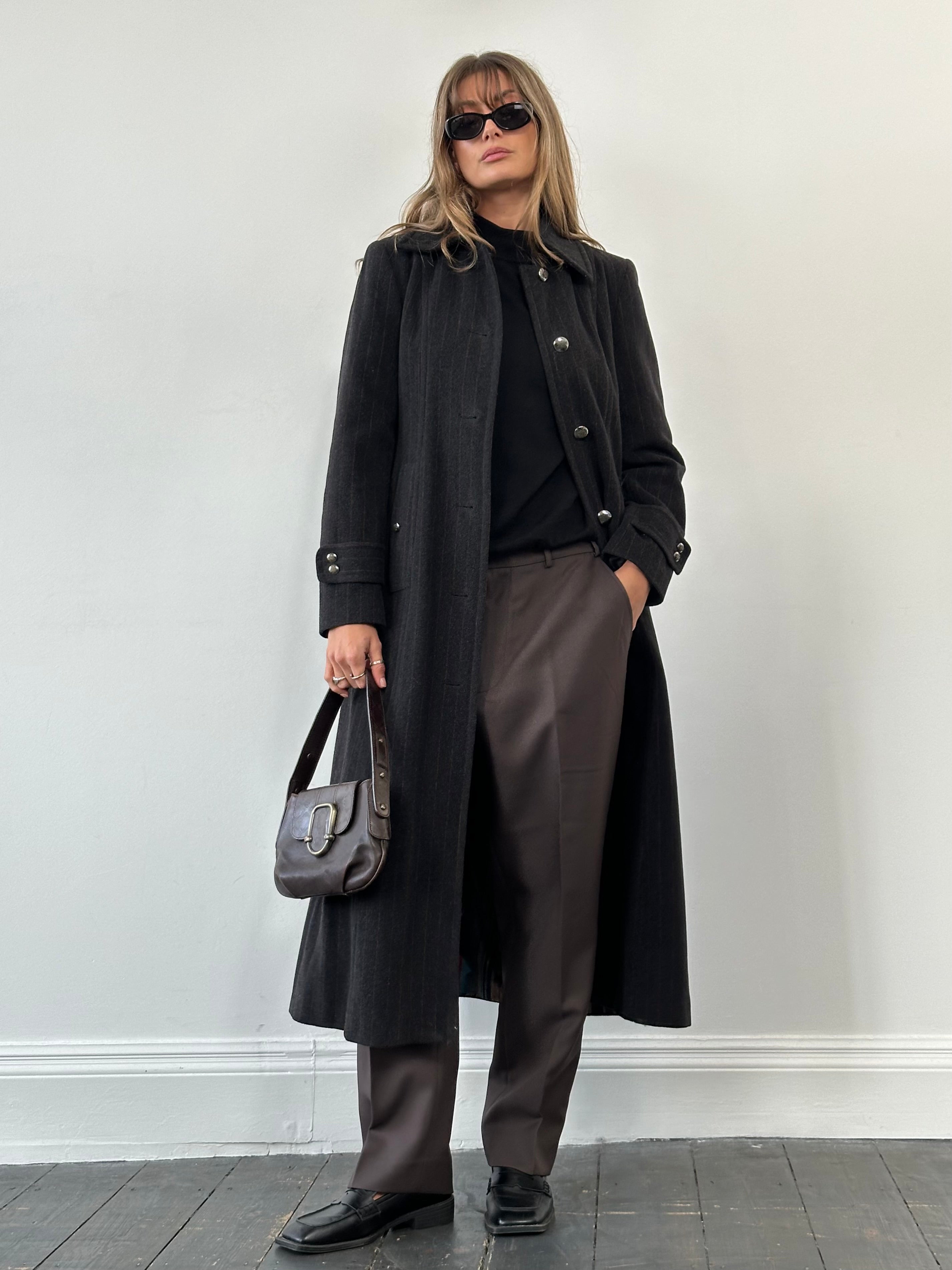 Vintage Wool Cashmere Pinstripe Floor Length Coat - M - SYLK