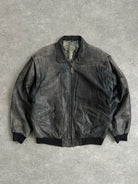 Vintage Distressed Leather Bomber Jacket - L/XL - SYLK