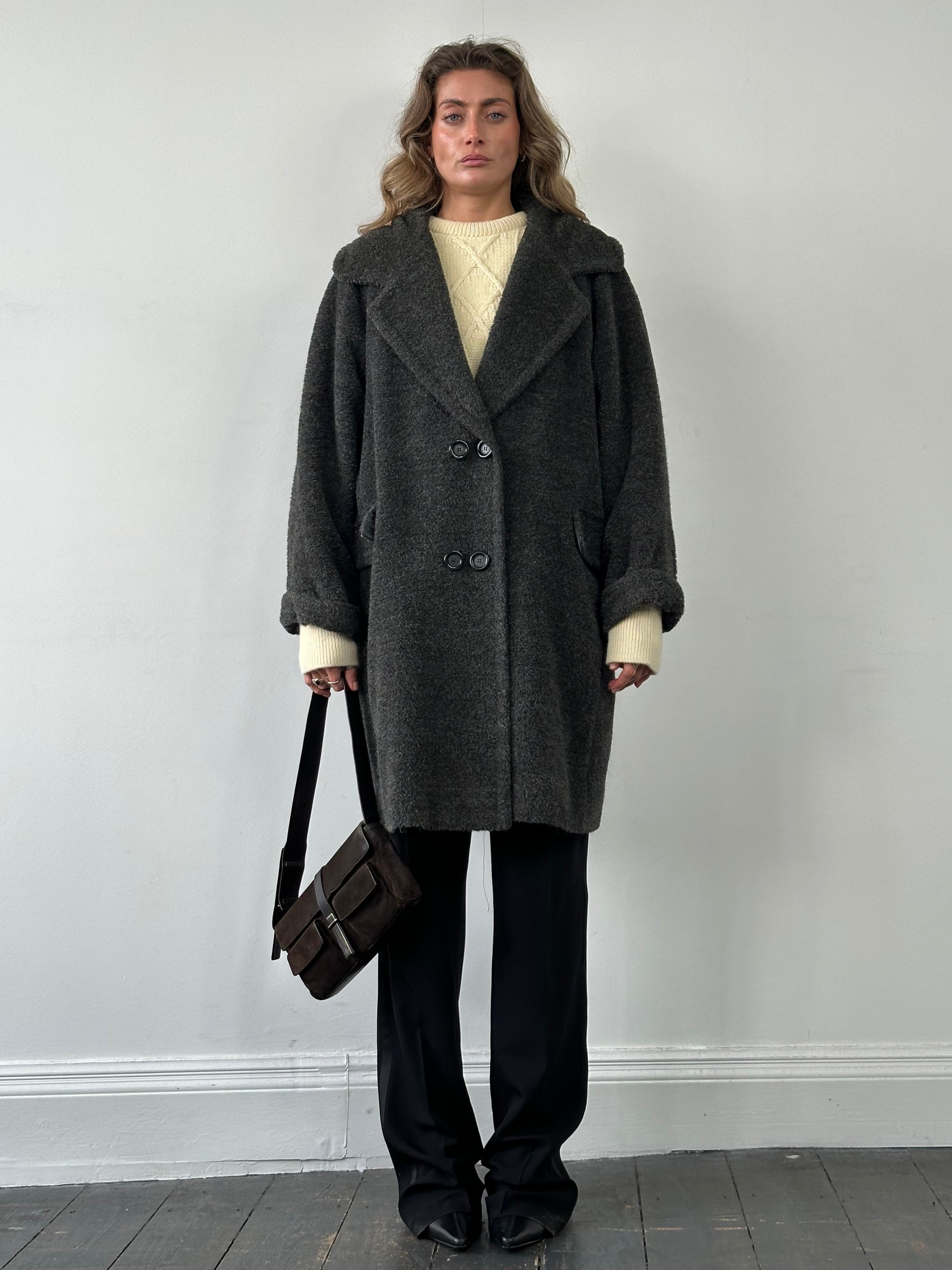 Max Mara Fuzzy Wool Alpaca Double Breasted Coat - XL - SYLK