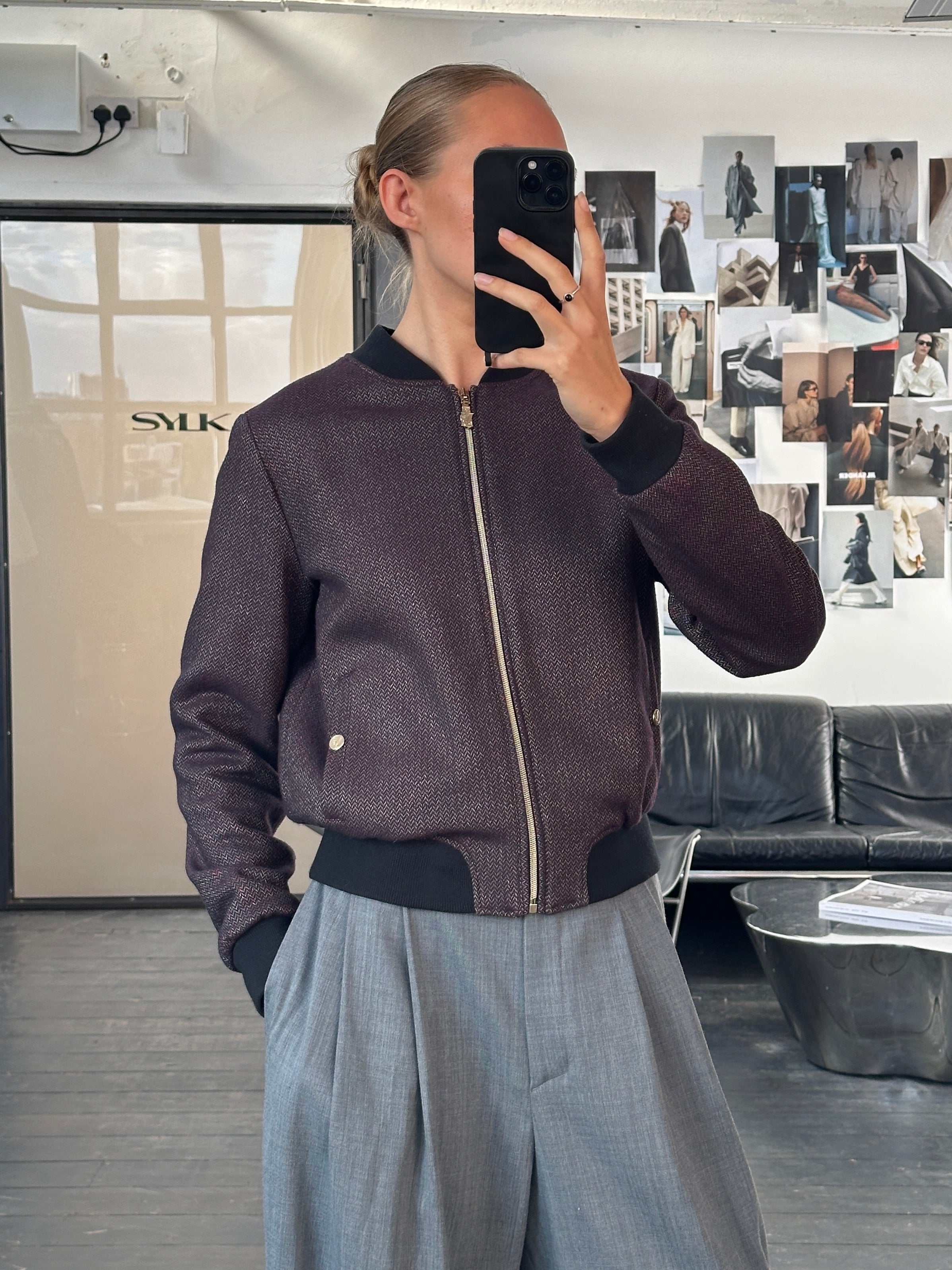 Versace Jeans 2000s Wool Herringbone Bomber Jacket - S/M - SYLK