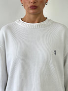 Yves Saint Laurent 00s Pure Cotton Knitted Logo Jumper - L - SYLK
