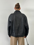 Vintage High Neck Leather Bomber Jacket - XL - SYLK