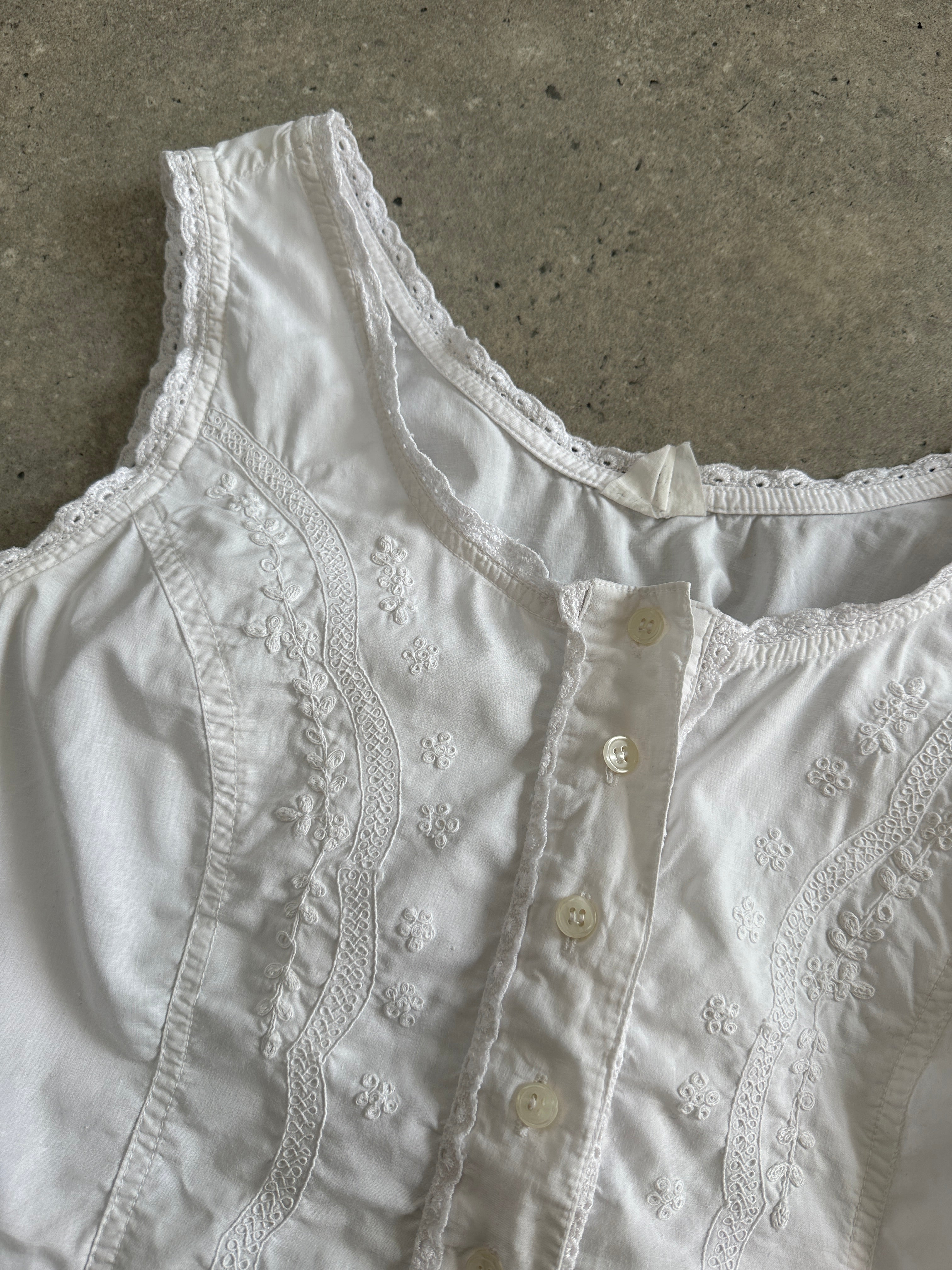 Vintage 1990s Cotton Lace Corset Back Crop Vest Top - XS/S - SYLK