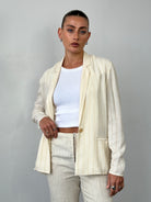 Italian Vintage Pure Silk Stripe Single Button Blazer - M - SYLK