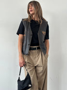 Camel Distressed Leather Waistcoat - M - SYLK