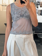 Armani Jeans 1990s Sheer Appliqué Vest Top - S/M - SYLK