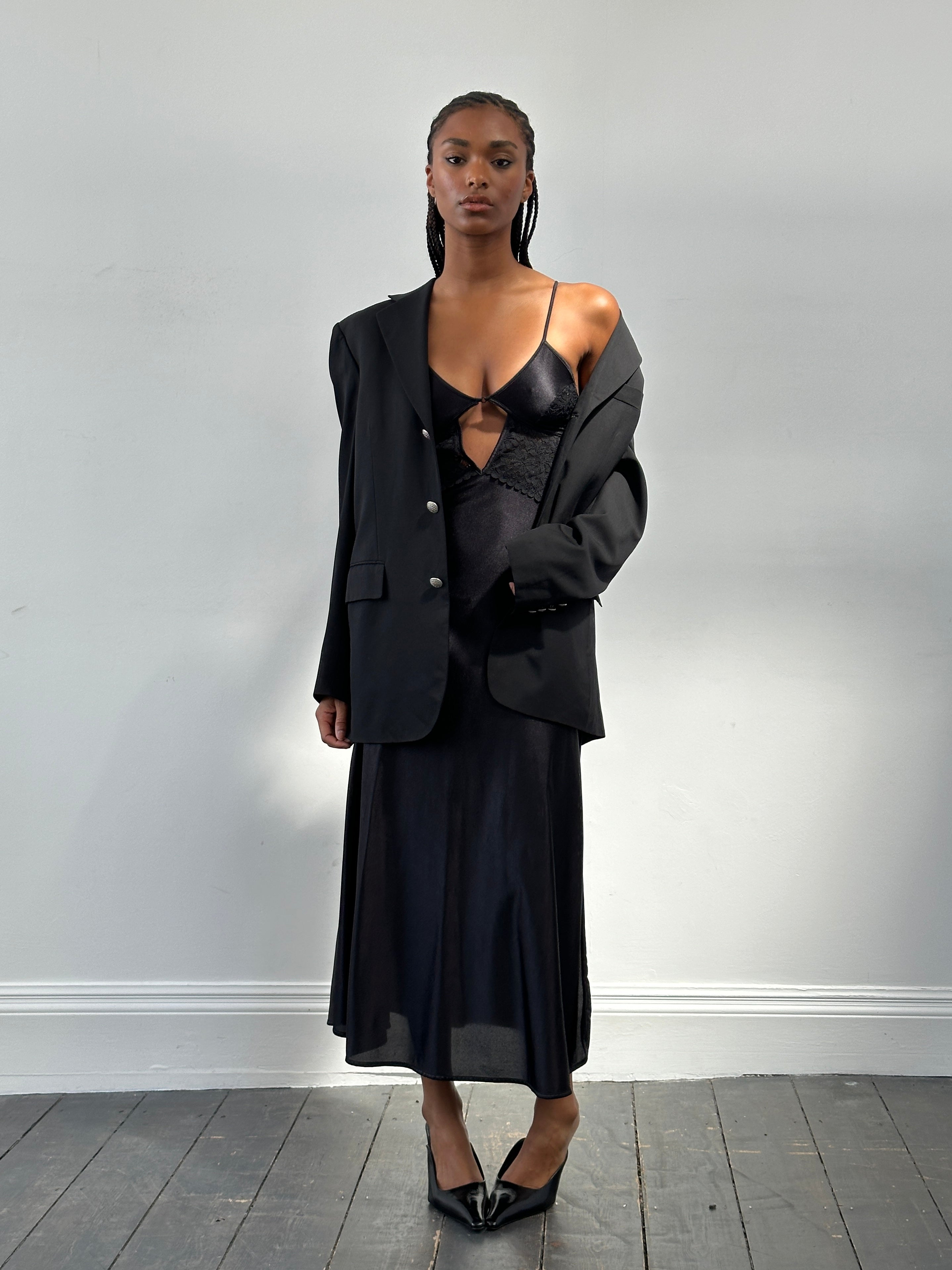 Vintage 2000s Lace Satin Maxi Slip Dress - XS - SYLK