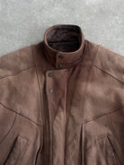 Vintage 1990s High Neck Aged Leather Bomber Jacket - L - SYLK