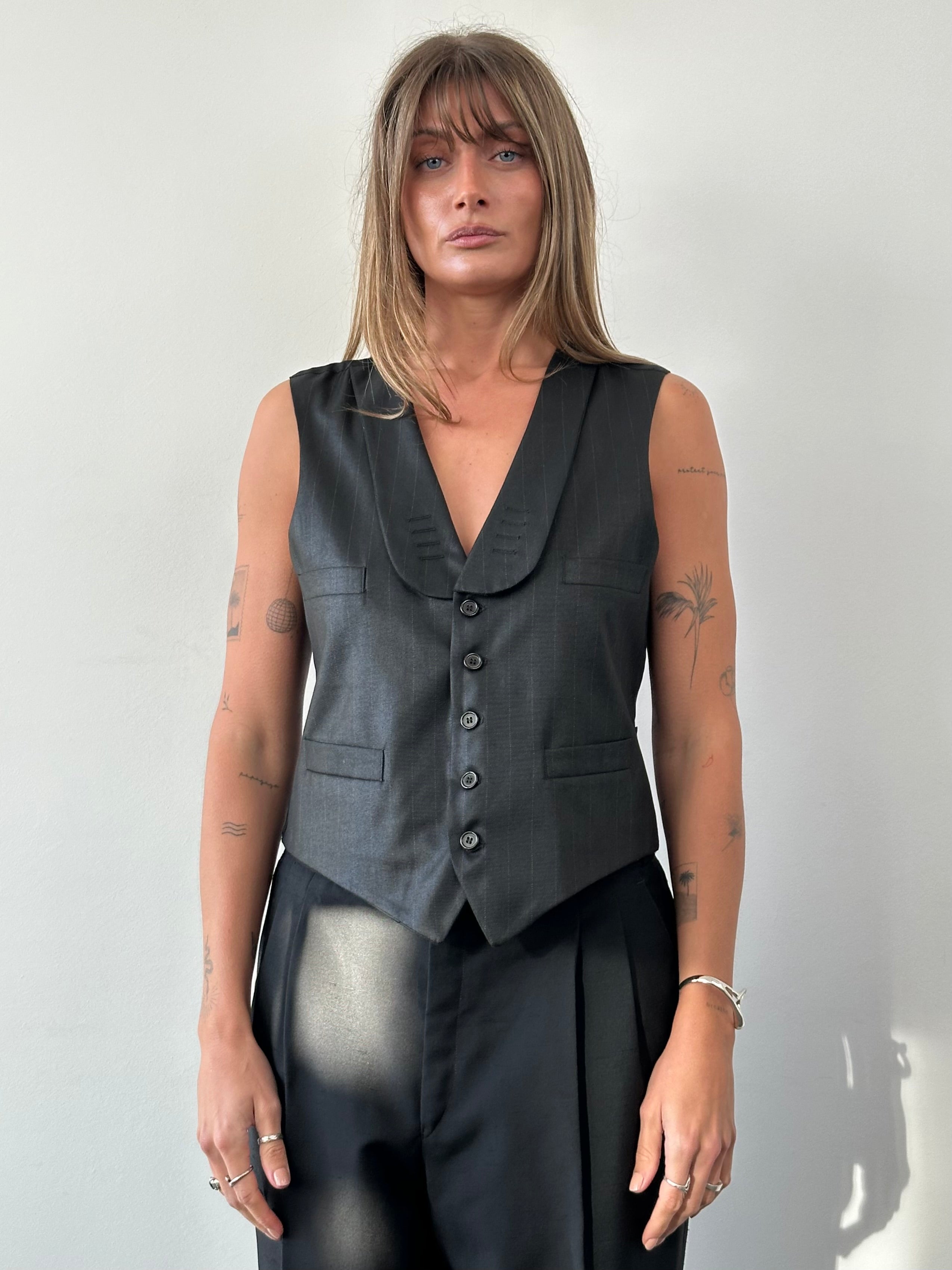 Vintage Tuxedo Stripe Tailored Waistcoat - 36R/M - SYLK