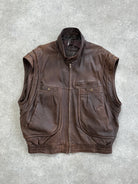 Vintage High Neck Aged Leather Bomber Jacket - L/XL - SYLK