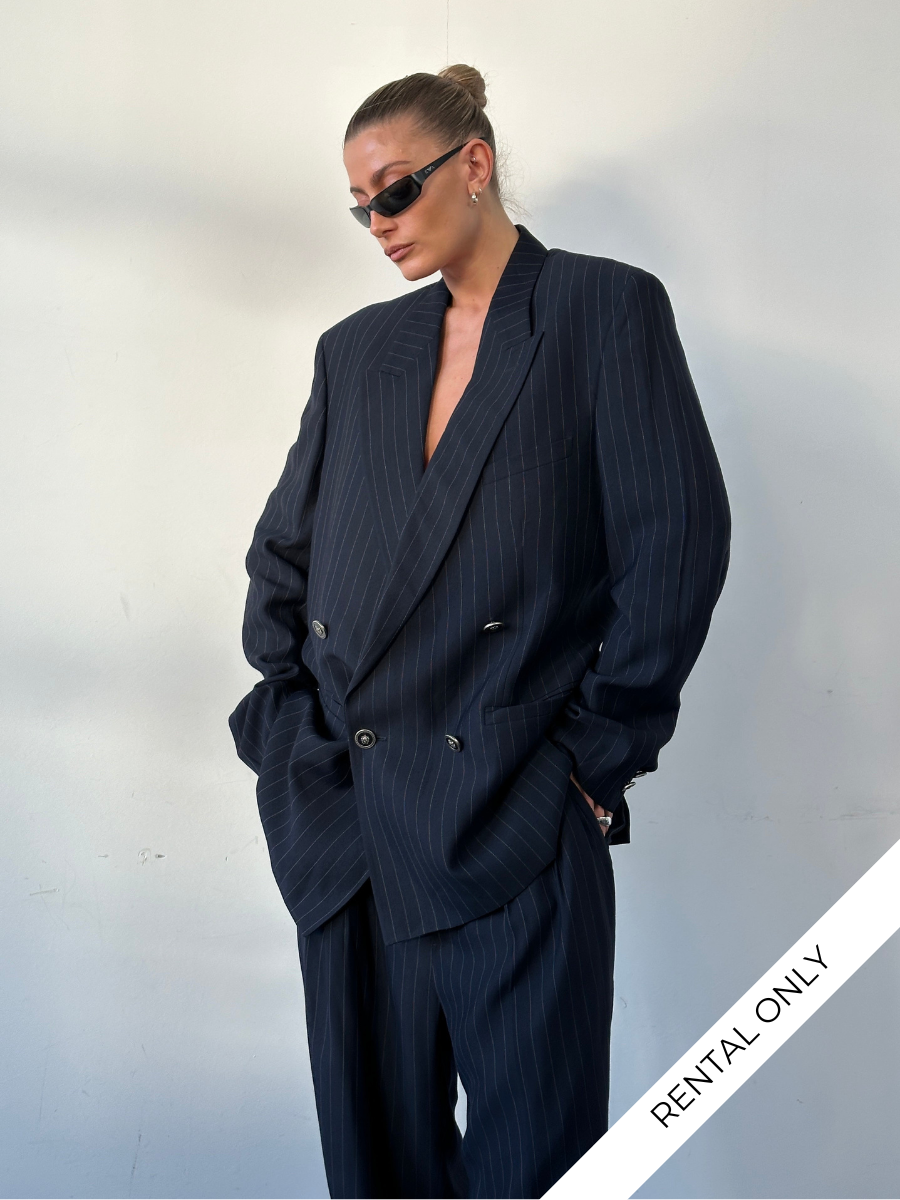 Gianni Versace Versus 1990s Pinstripe Bespoke Button Double Gianni Versace Versus 1990s Pinstripe Bespoke Button Double