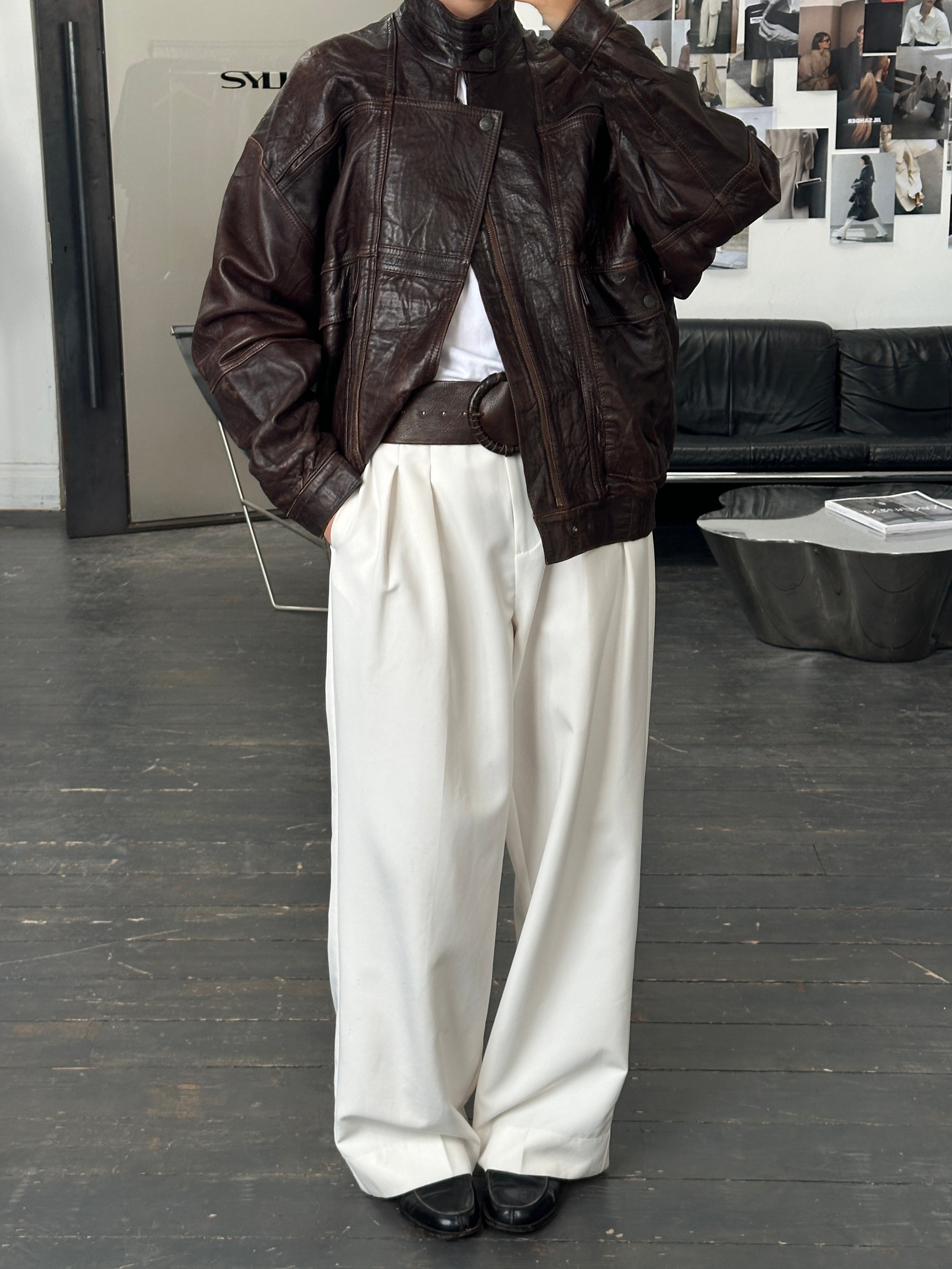 Vintage 1970s High Neck Moto Leather Bomber Jacket - XL - SYLK