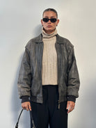 Vintage Distressed Leather Bomber Jacket - L/XL - SYLK