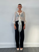 Italian Vintage Sheer Frill Tie Front Blouse - S-XL - SYLK