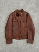 Italian Vintage 90s Double Zip Moto Leather Jacket - M/L - SYLK