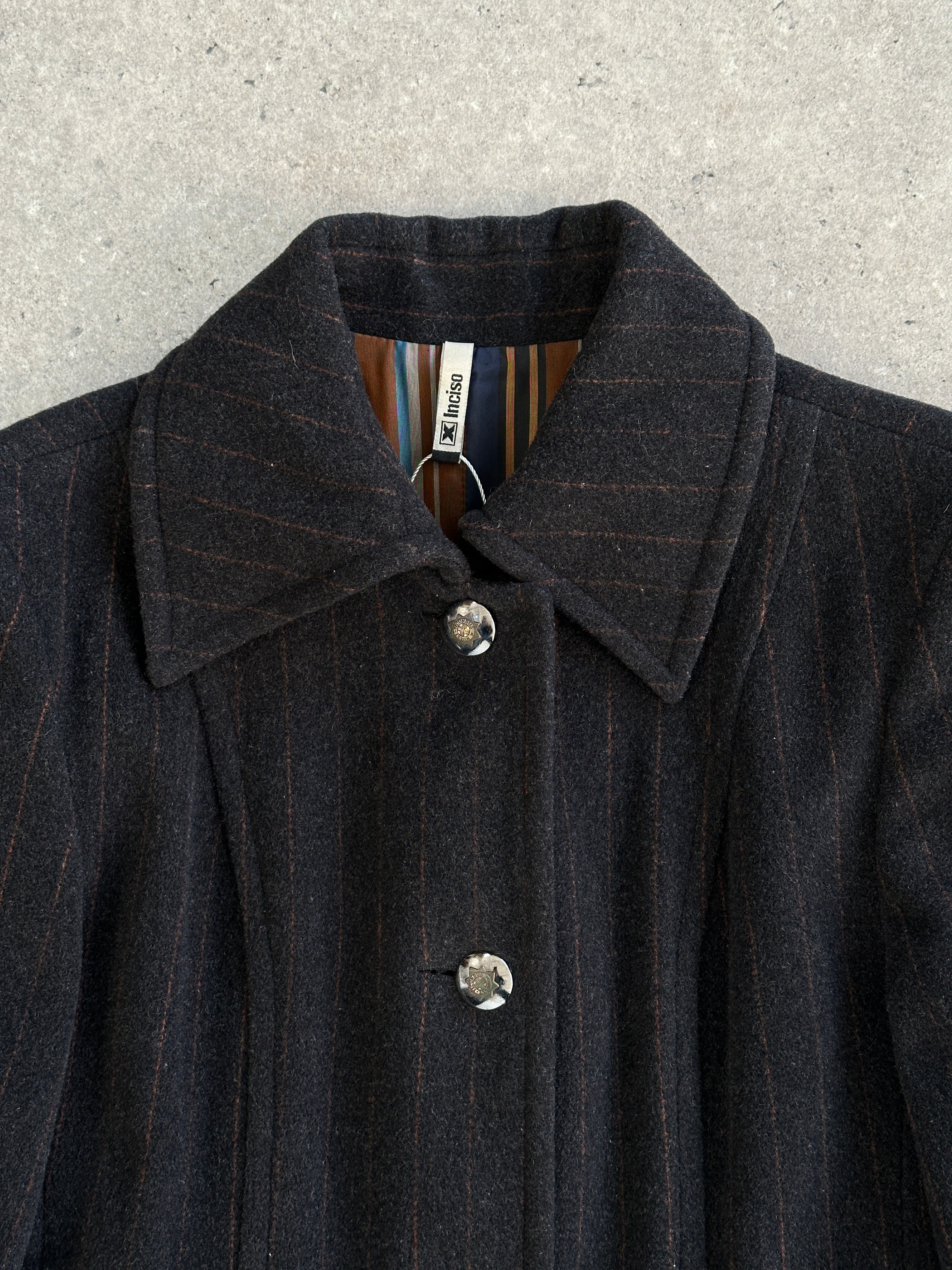 Vintage Wool Cashmere Pinstripe Floor Length Coat - M - SYLK