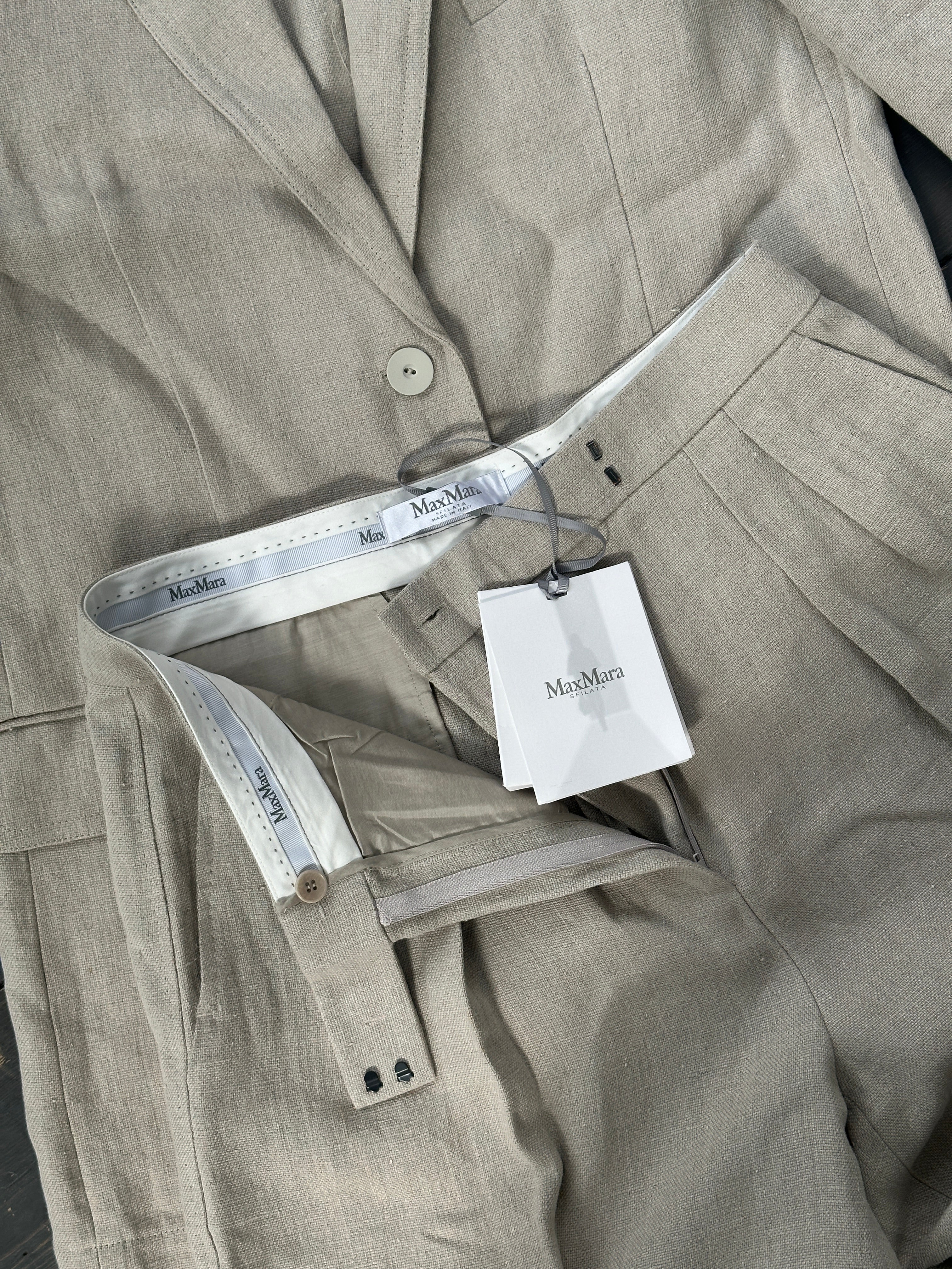 Max Mara Runway Pure Linen Wide Leg Suit - L/UK12 - SYLK