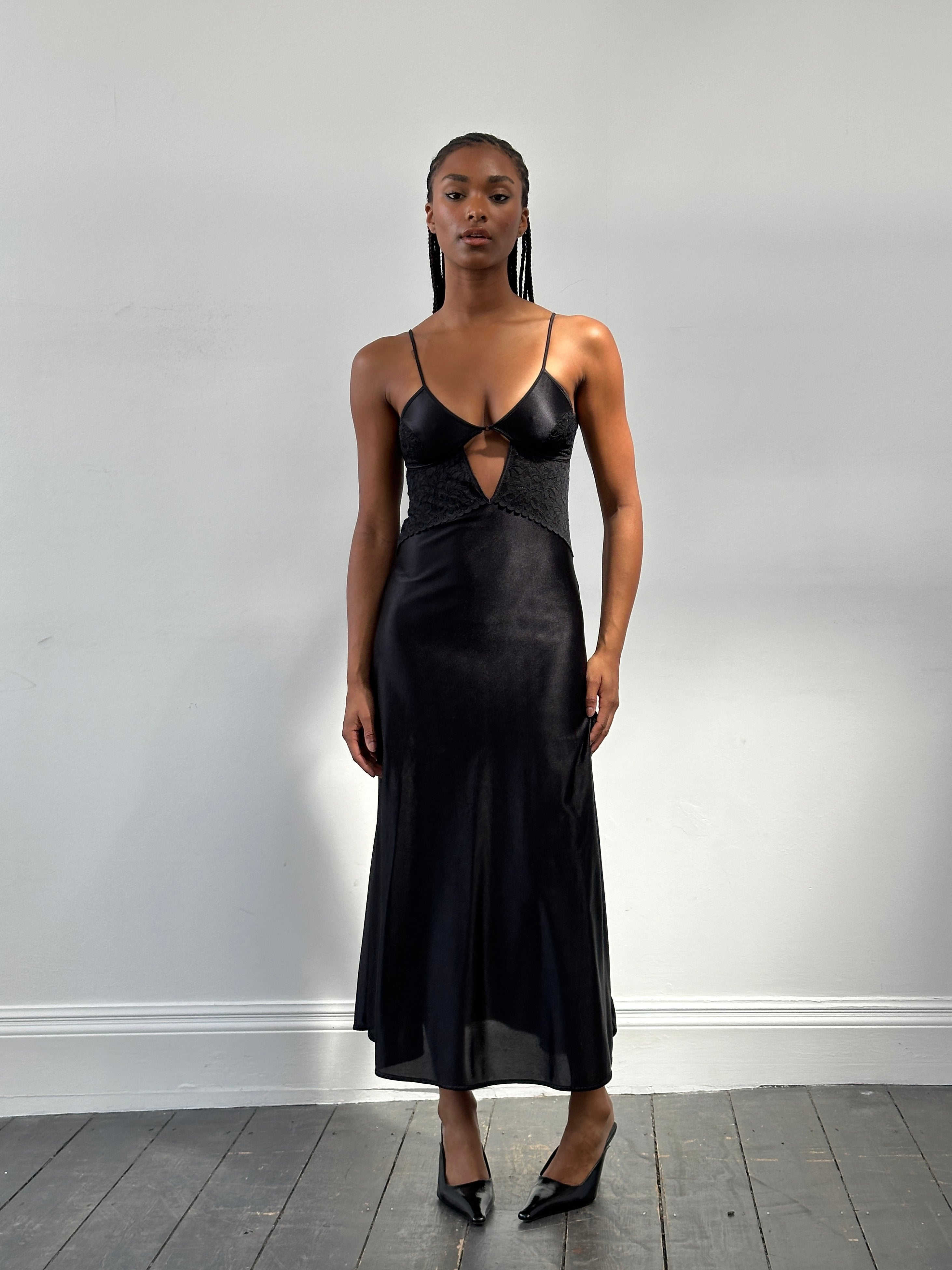 Vintage 2000s Lace Satin Maxi Slip Dress - XS - SYLK