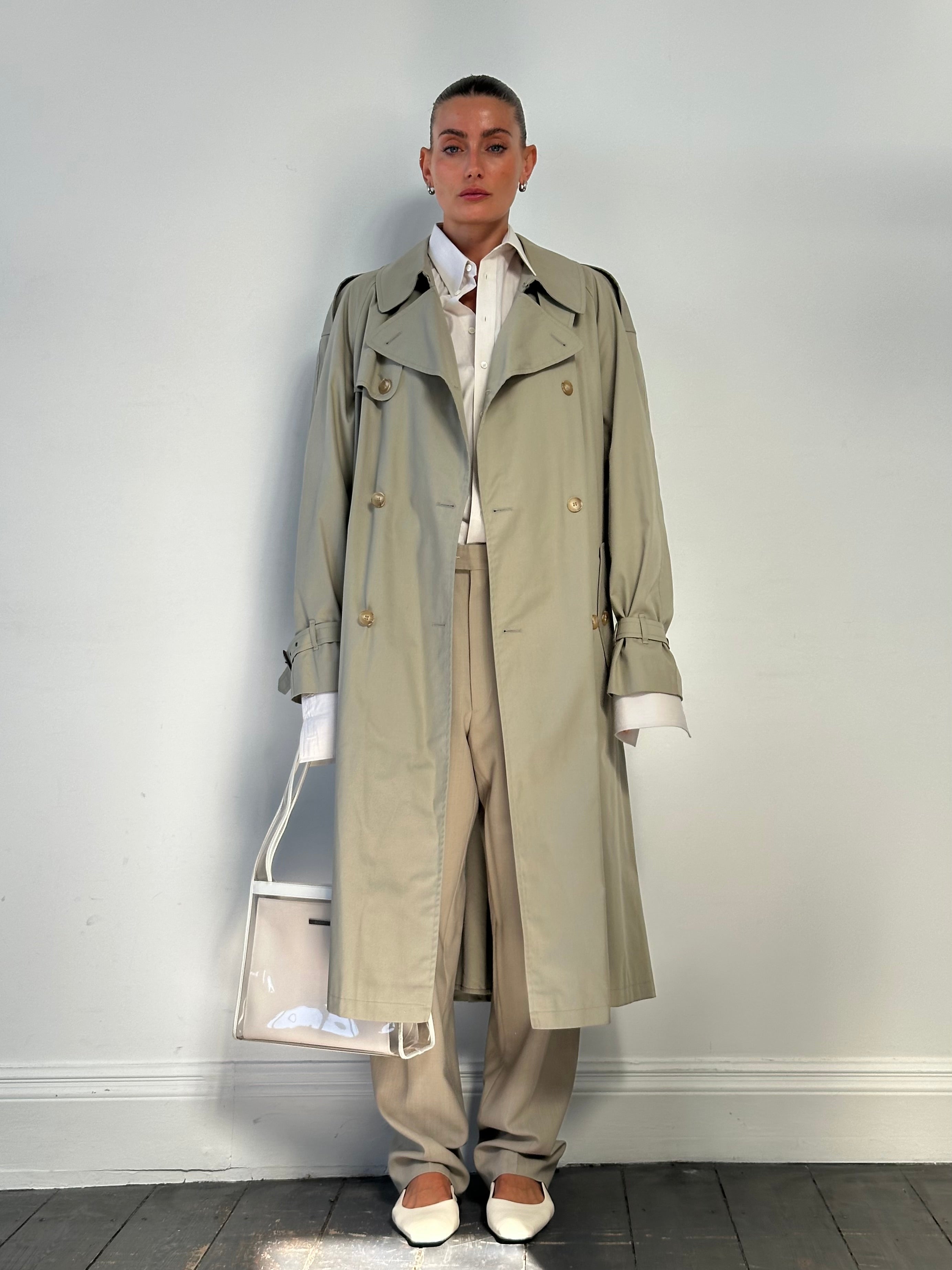 Italian Vintage Double Breasted Belted Trench Coat - XL - SYLK
