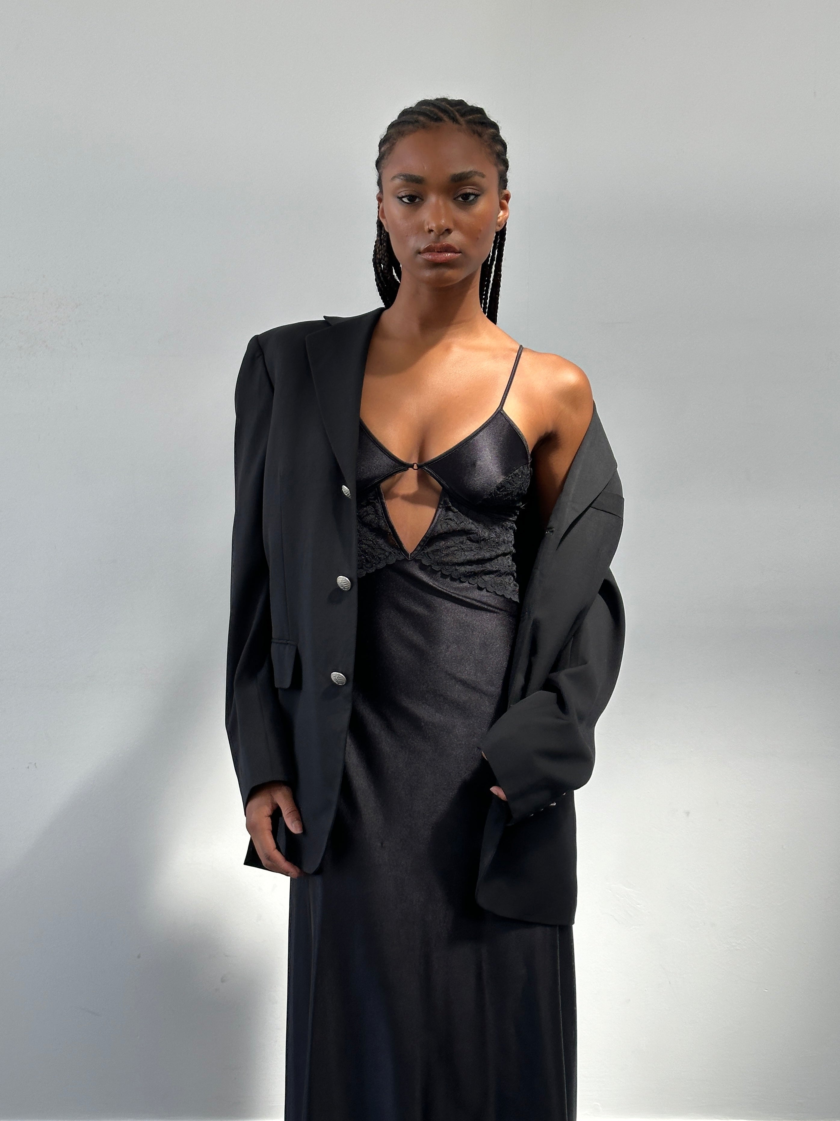 Vintage 2000s Lace Satin Maxi Slip Dress - XS - SYLK