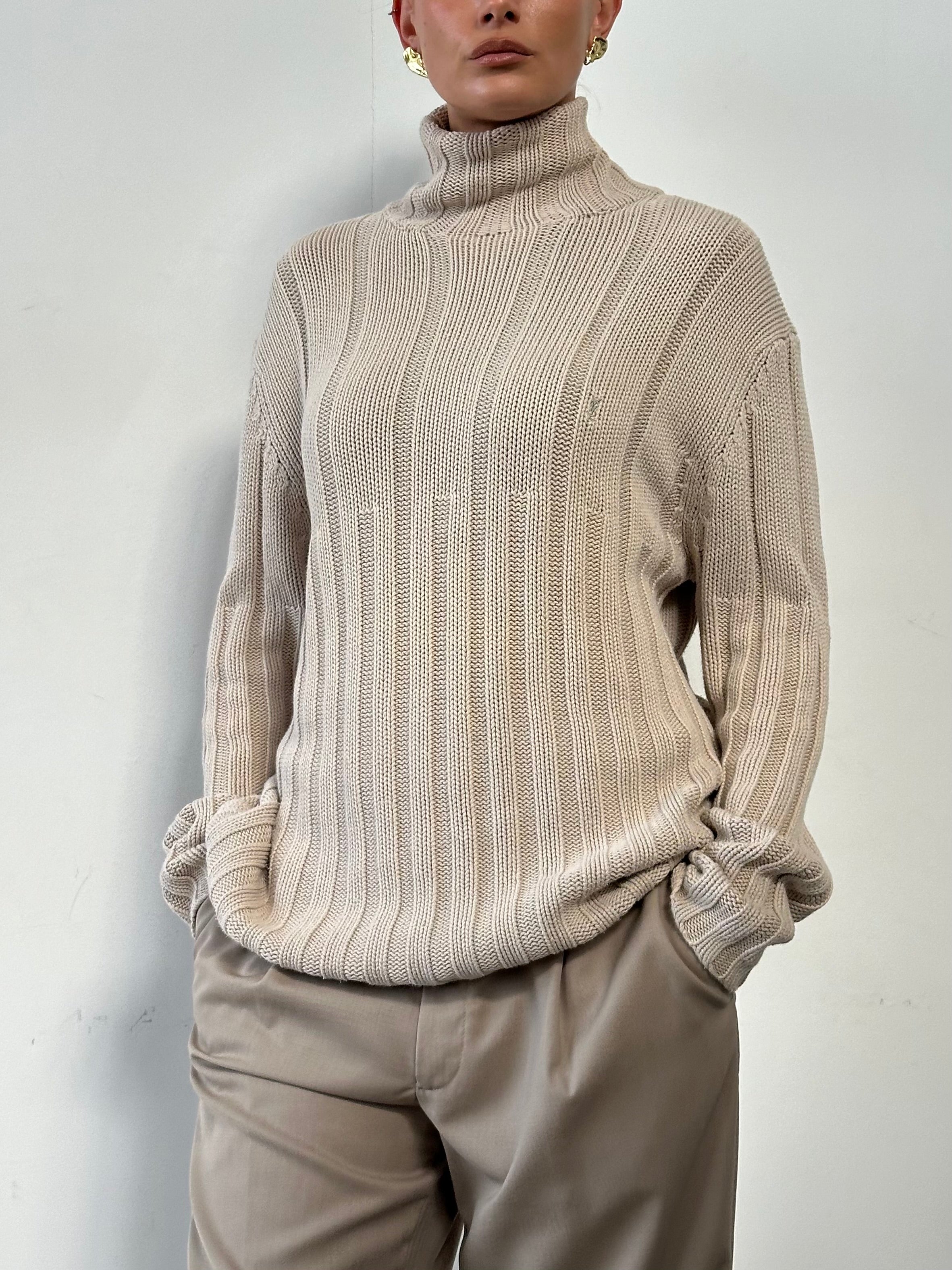 Yves Saint Laurent Pure Cotton Logo Roll Neck Jumper - XL - SYLK