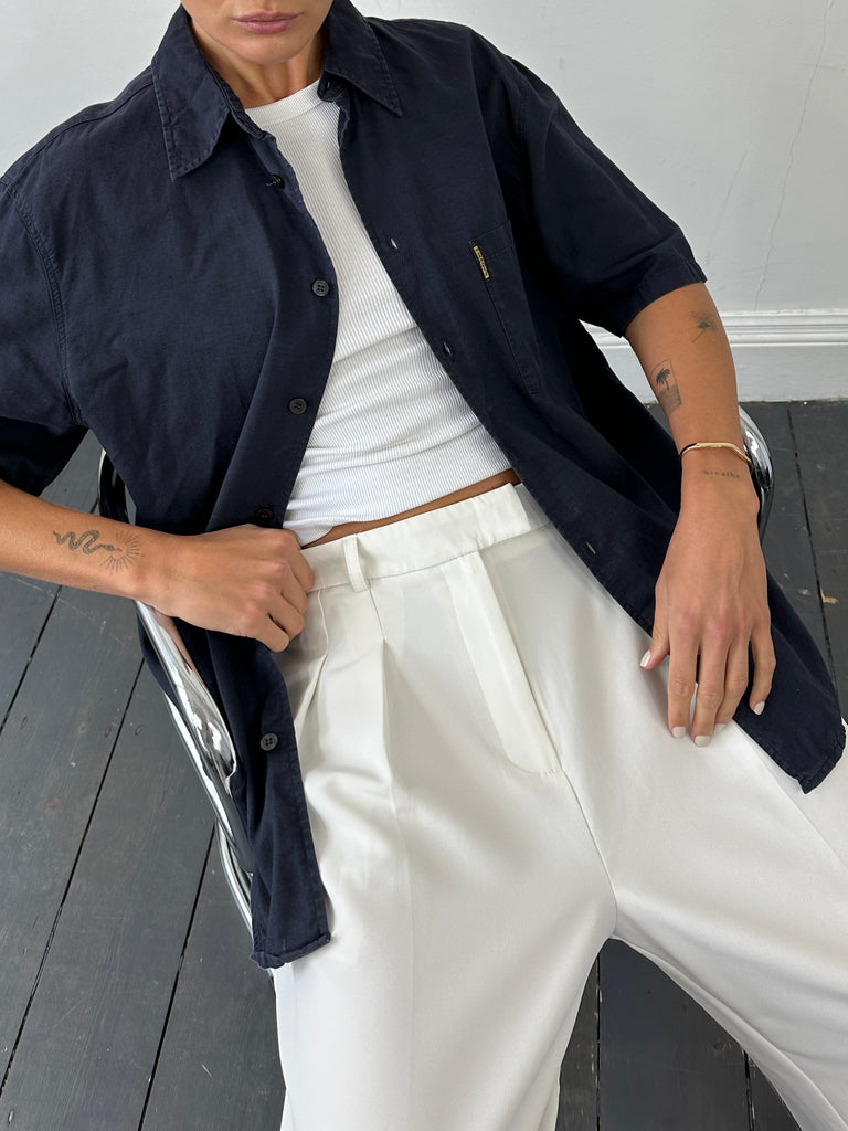 Armani Jeans Cotton Linen Logo Short Sleeve Shirt - L - SYLK