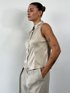 Fendi Sleeveless Satin Logo Shirt - M/L - SYLK