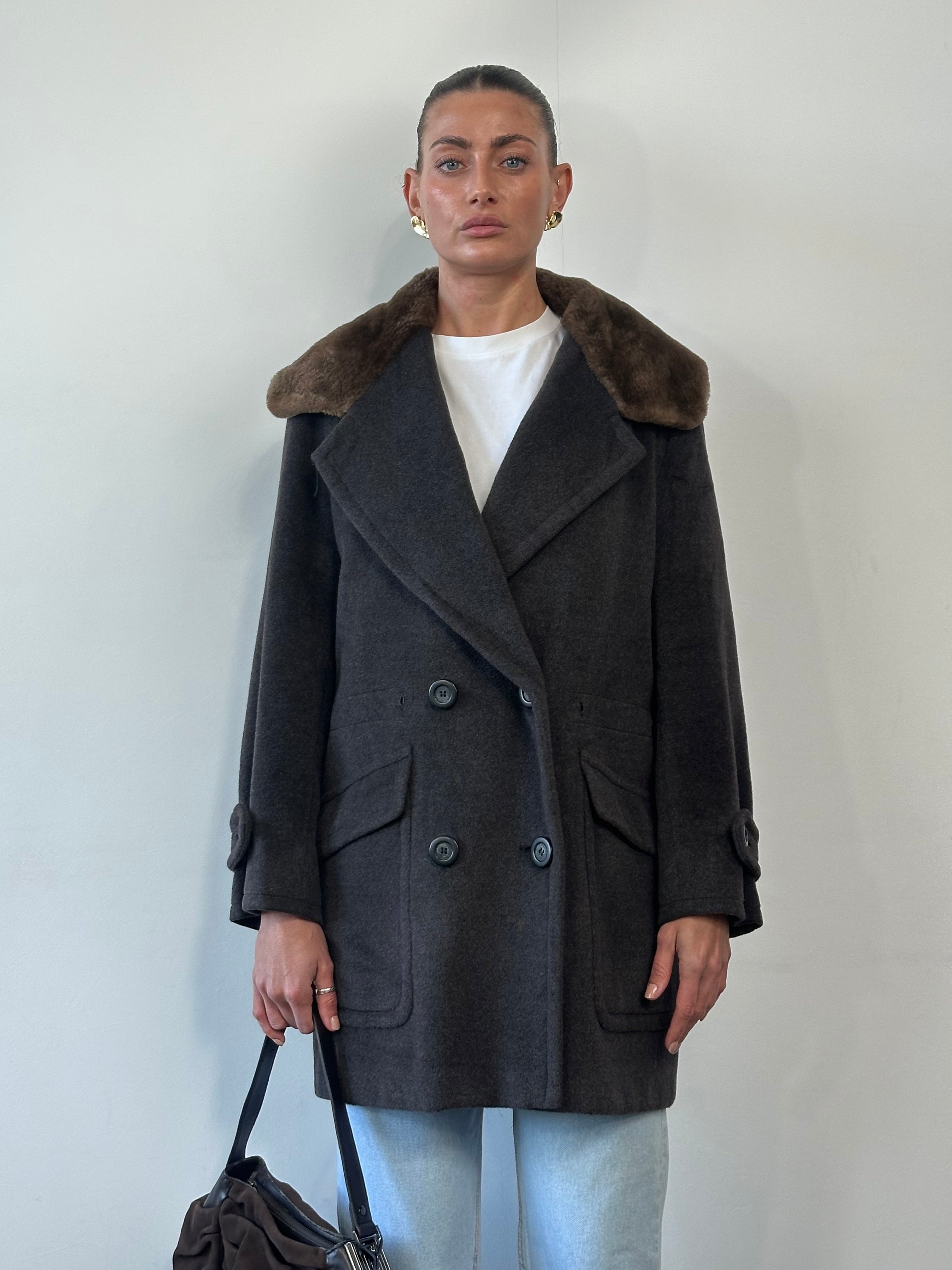 Max Mara Wool Cashmere Fur Collar Double Breasted Coat - M/L - SYLK
