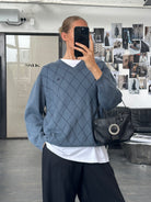 Burberry London 2000s Merino Wool Argyle Logo Jumper - L/XL - SYLK