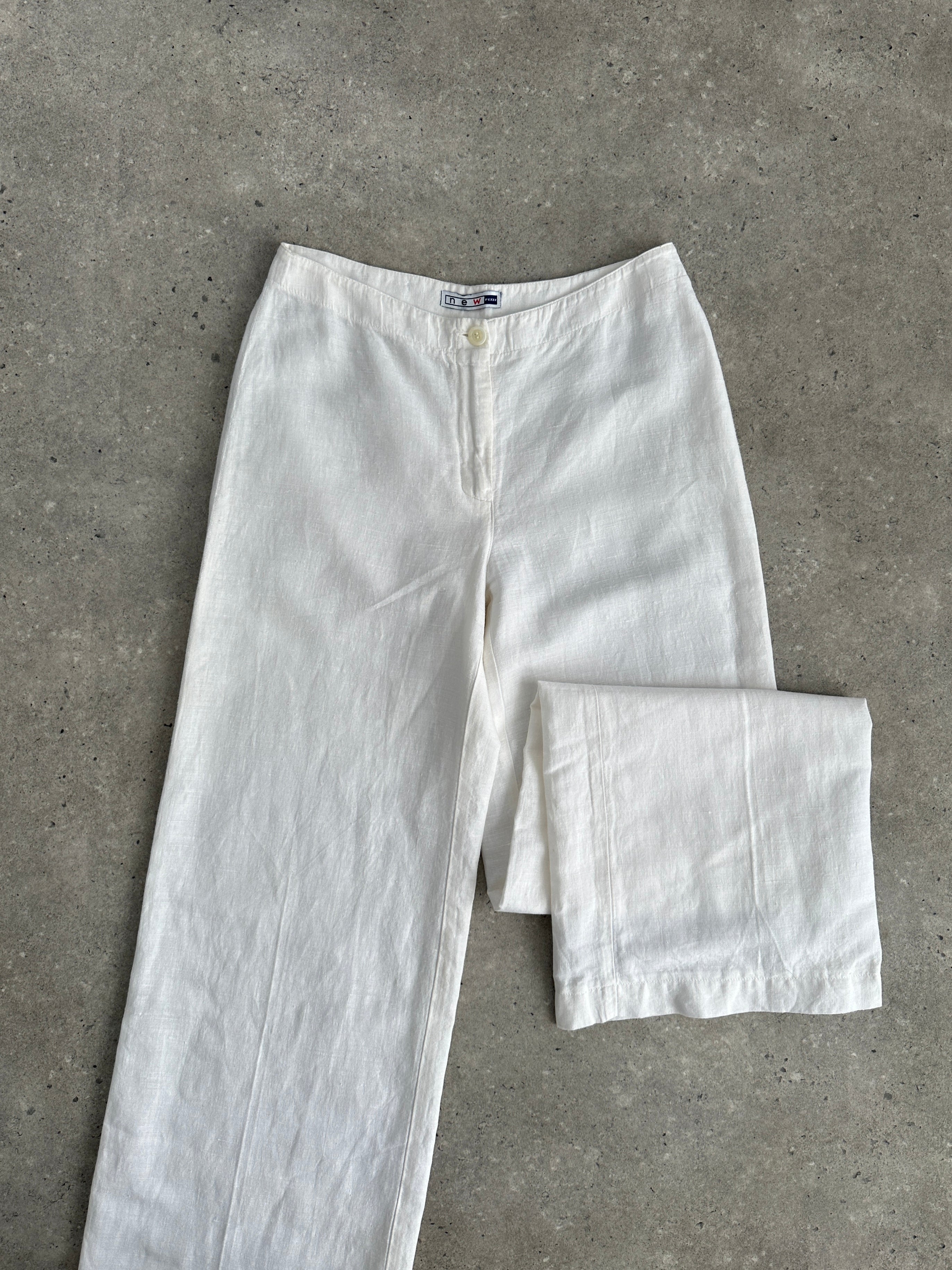 Vintage 1990s Pure Linen Low Waist Wide Leg Trousers - W24 - SYLK