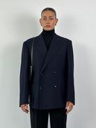 Vintage Brushed Wool Stripe Boxy Double Breasted Blazer - 44R/XL - SYLK