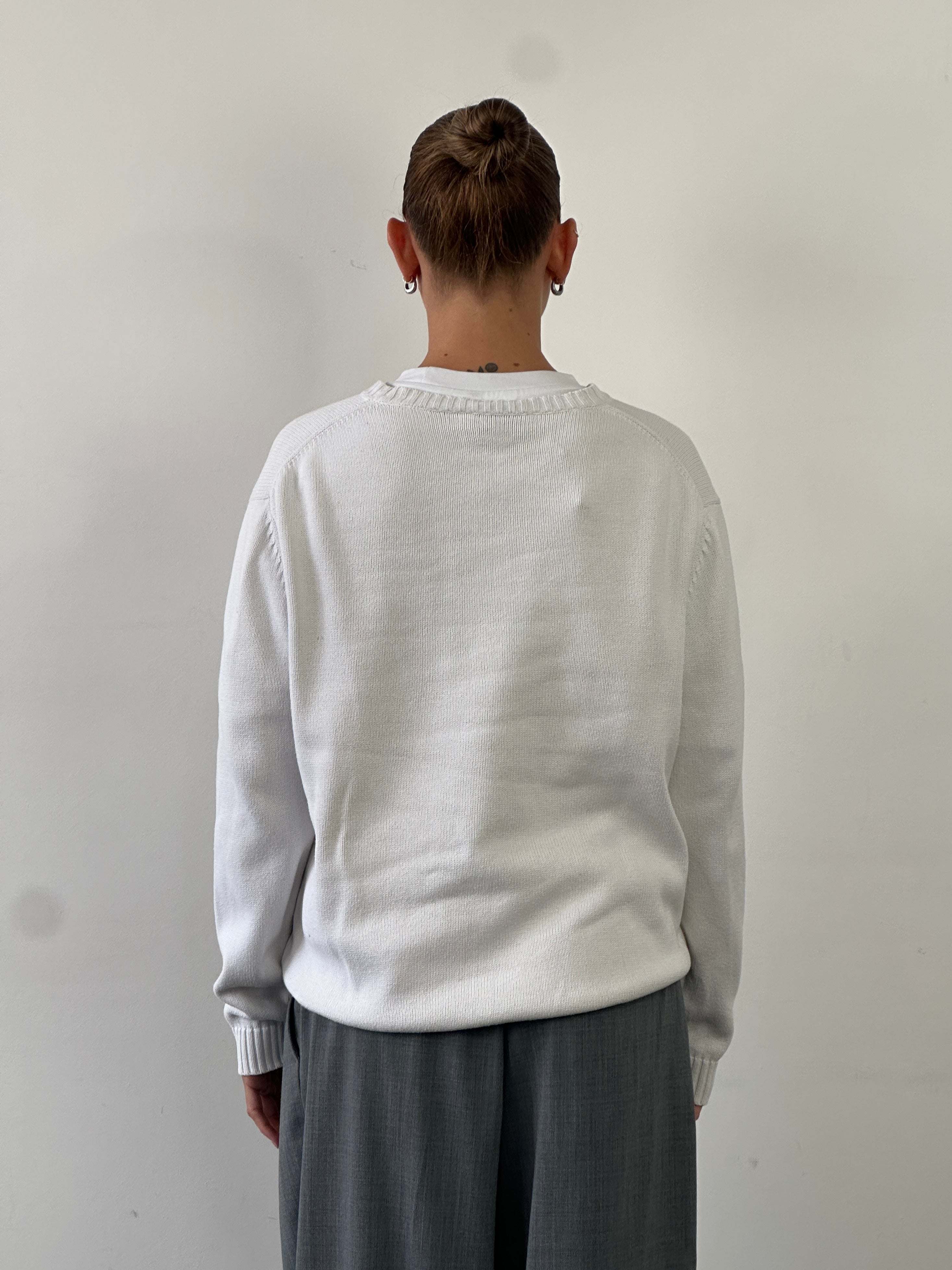 Yves Saint Laurent 00s Pure Cotton Knitted Logo Jumper - L - SYLK