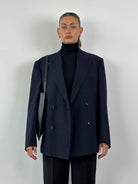 Vintage Brushed Wool Stripe Boxy Double Breasted Blazer - 44R/XL - SYLK