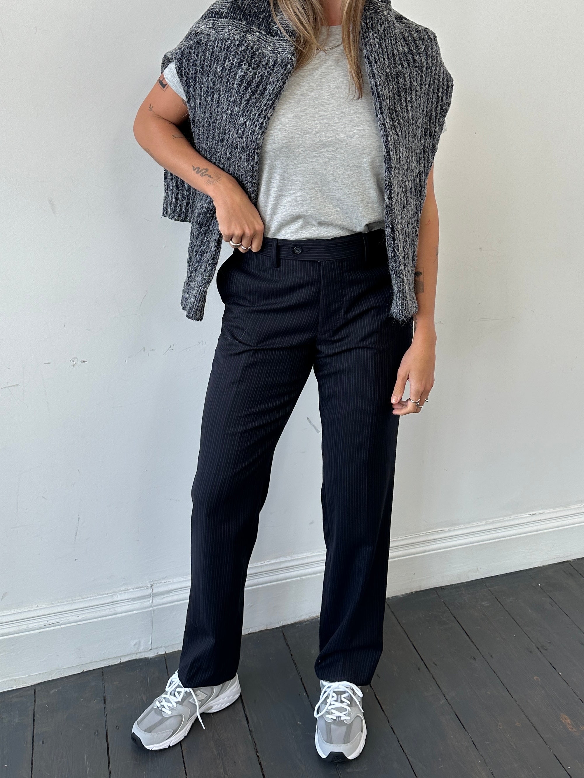 Versace Wool Pinstripe Tailored Trousers - W30 - SYLK