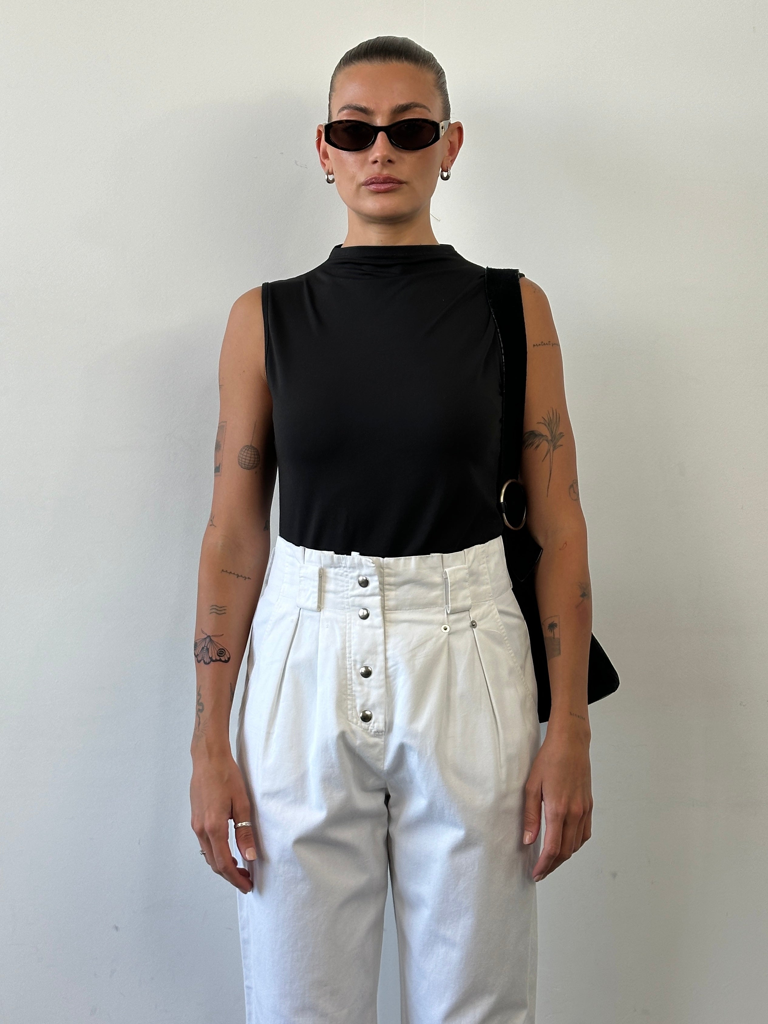 Vintage 1990s Pure Cotton High Waisted Tapered Trousers - W26 - SYLK
