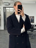 Burberry 1990s Herringbone Wool Double Breasted Coat - M/L - SYLK
