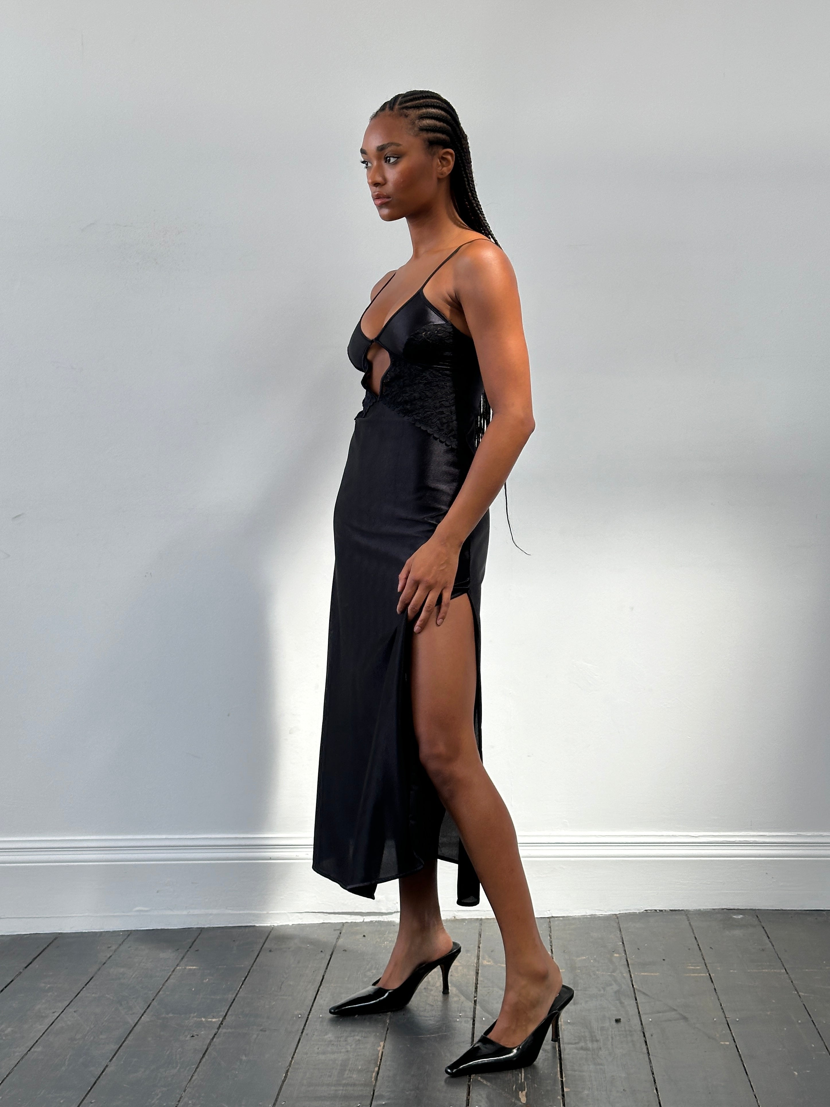 Vintage 2000s Lace Satin Maxi Slip Dress - XS - SYLK