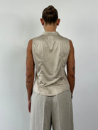 Fendi Sleeveless Satin Logo Shirt - M/L - SYLK