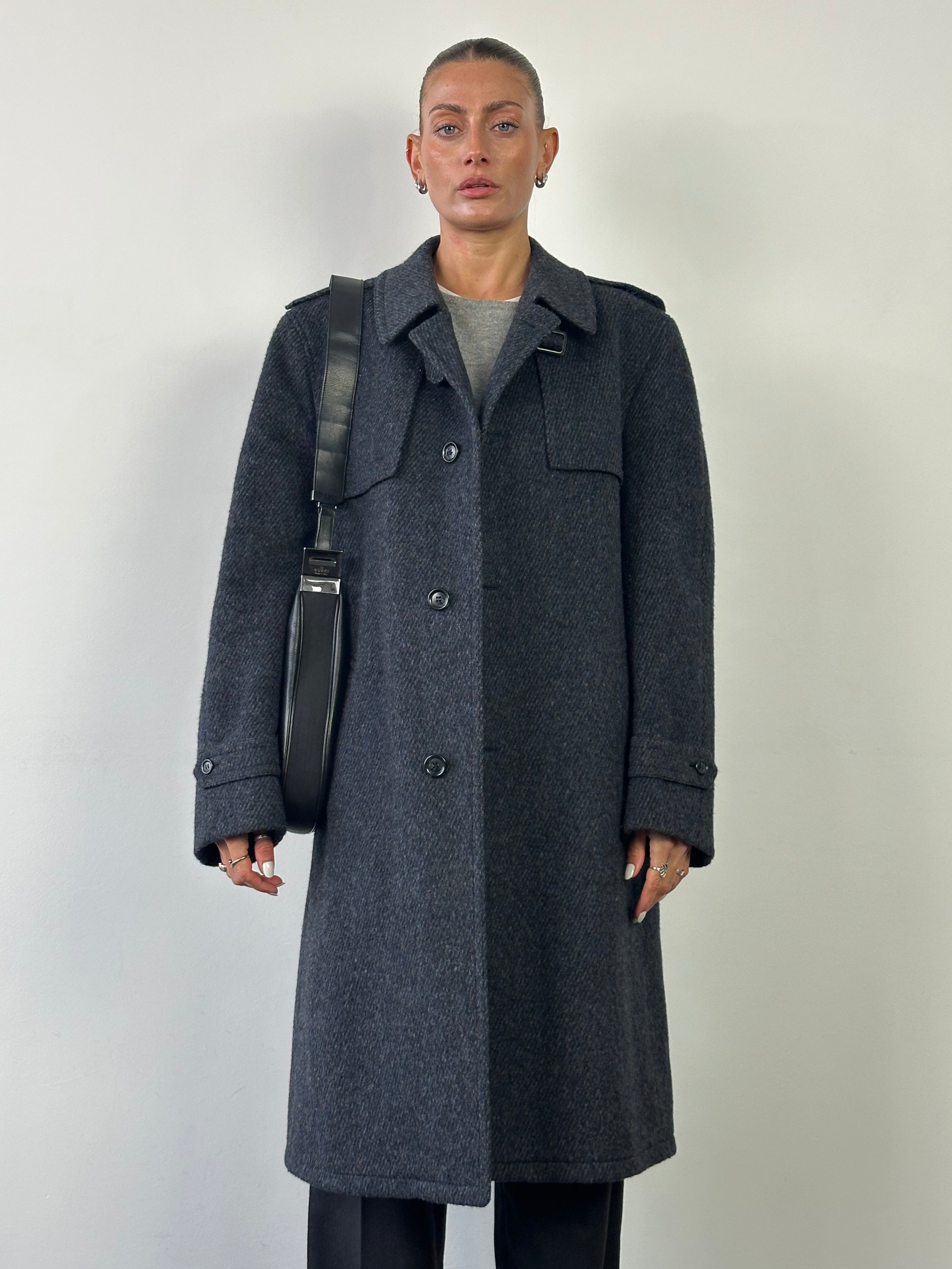 Vintage Pure Brushed Wool Belted Coat - XL - SYLK