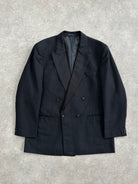 British Vintage 1980s Pure Wool Tuxedo Double Breasted Blazer - 44R/XL - SYLK