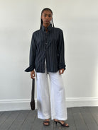 Vintage 1990s Pure Linen Low Waist Wide Leg Trousers - W24 - SYLK