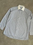 Christian Dior Stripe Contrast Collar Logo Shirt - M - SYLK