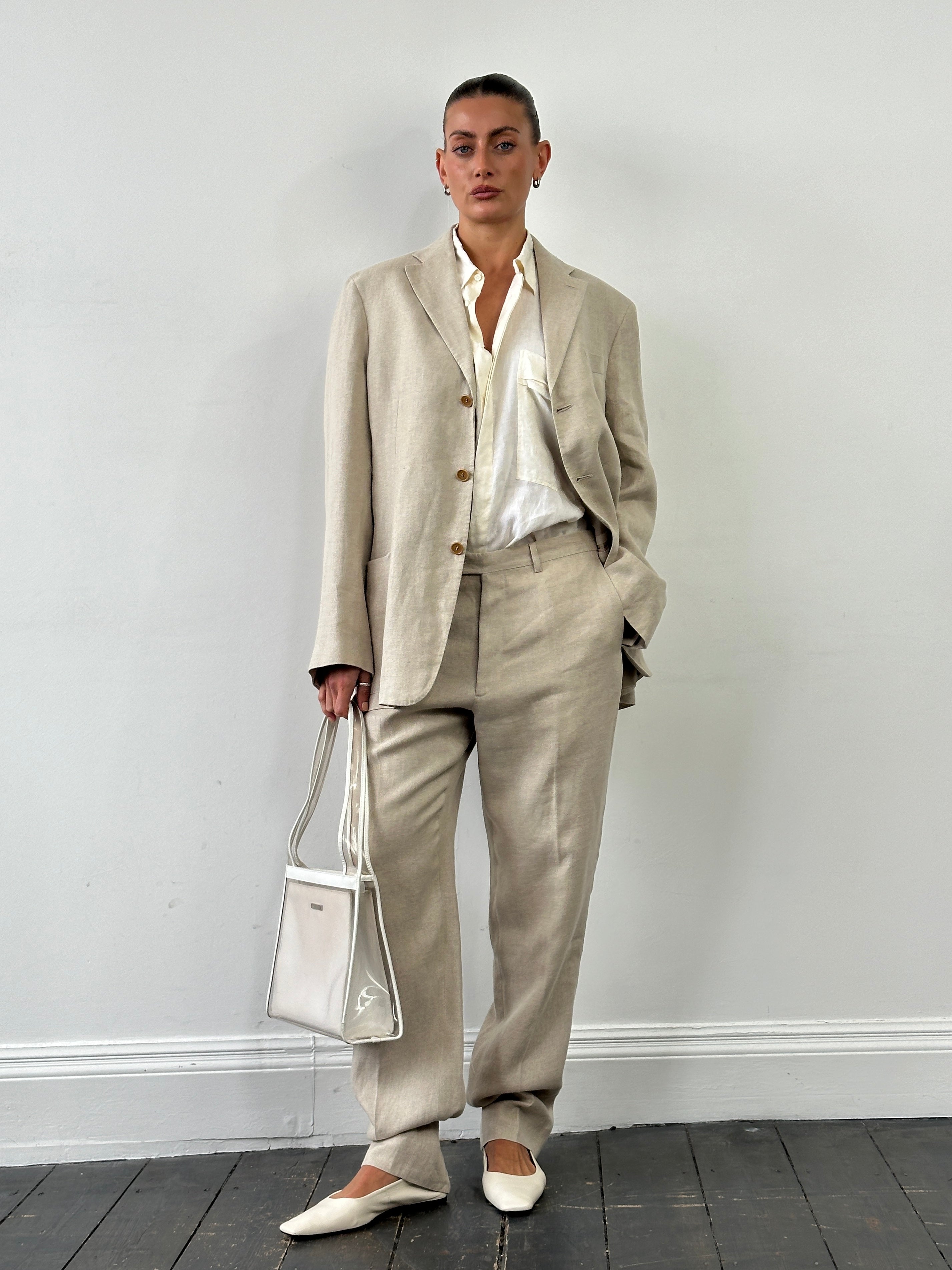 Italian Vintage Single Breasted Pure Linen Blend Suit - 42R/W34 - SYLK